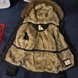 Navy blue faux fur lined jacket